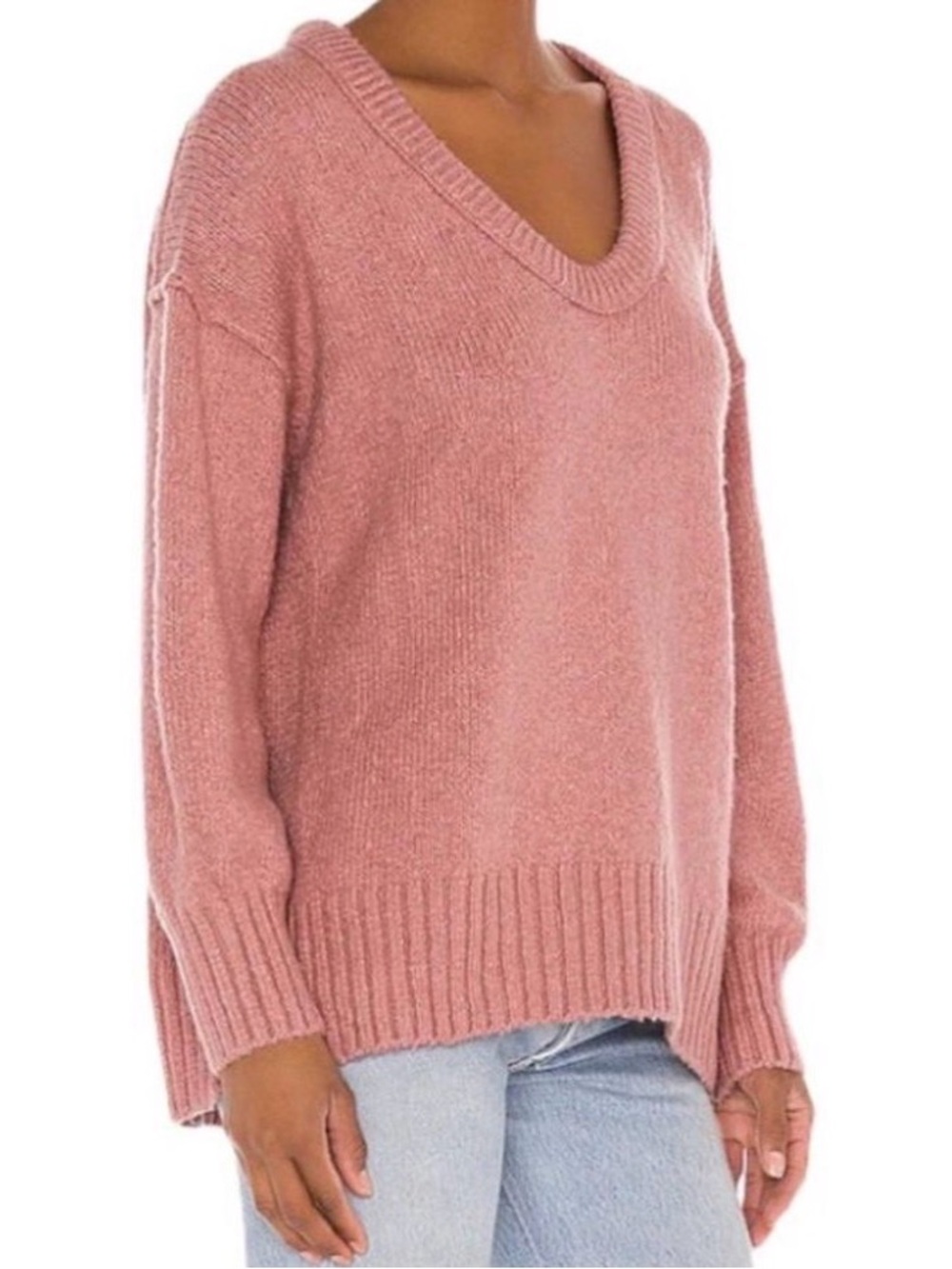 Free people alpine pink Cozy V-Neck Women's Sweater. Fits oversized.